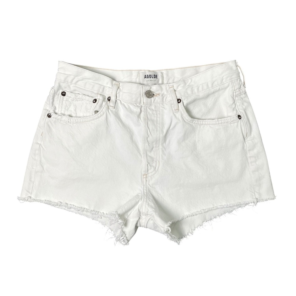 AGOLDE Parker Cut Off Shorts Womens 28 White Denim High Rise Coastal Minimalist